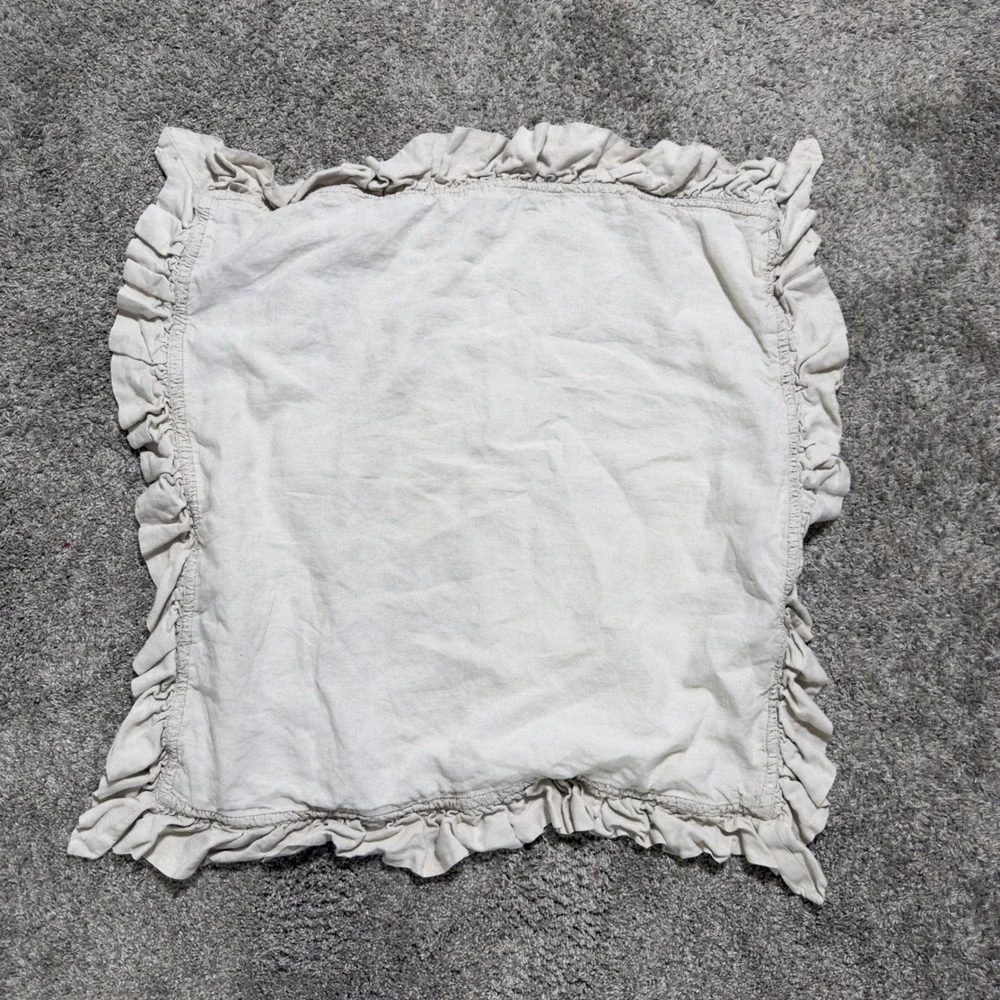 Pottery Barn 100% Linen Euro Pillow Sham 26x26 Ivory Cream Ruffle Trim 3001757